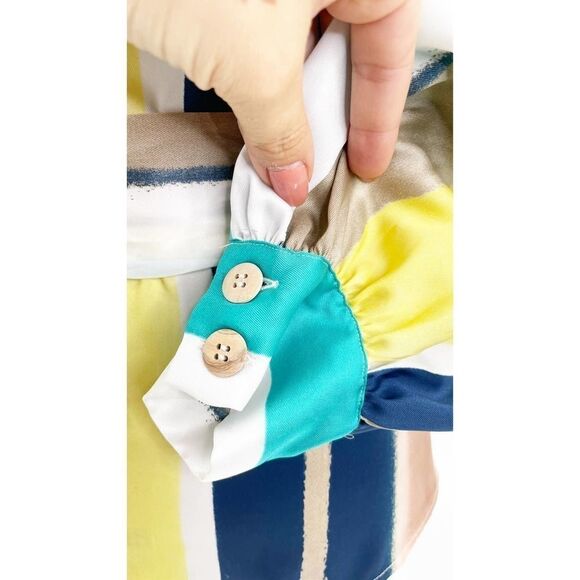 Zara Small Bright Colorful Striped Long Sleeve Blouse Double Breasted Belted - Picture 4 of 10